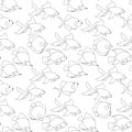 Fish seamless monochrome pattern. Thin black outline fish design element stock vector illustration Royalty Free Stock Photo